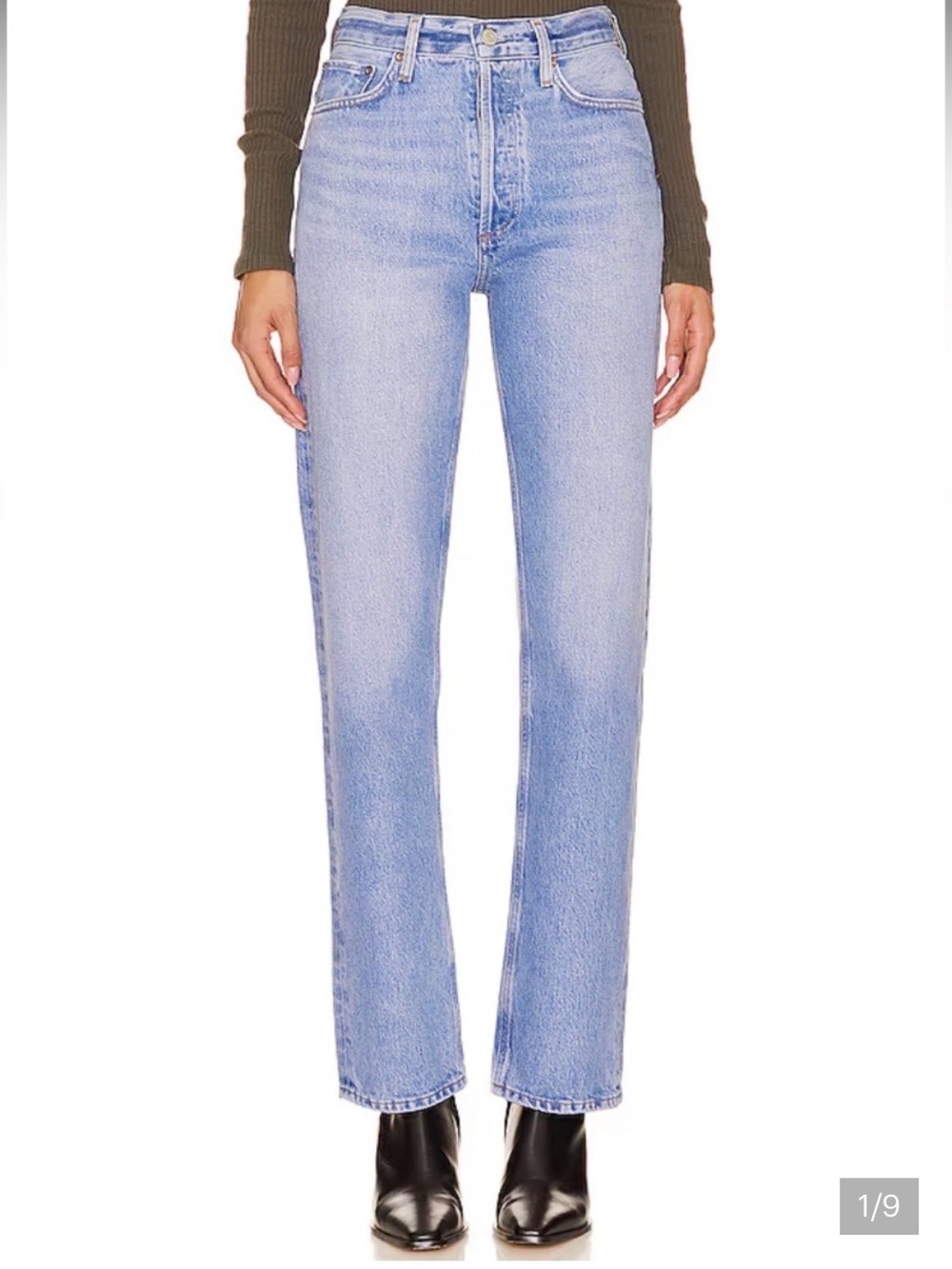 Agolde 90's Pinch Waist High Rise Straight Jean Light Blue Wash NWT Size 25